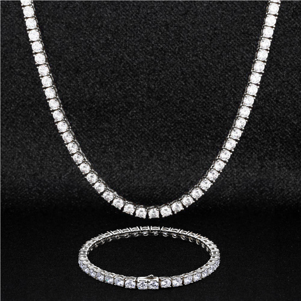 Luxurious Square Diamond Iced Out Tennis Necklace  WHITE GOLD Plated Brass.